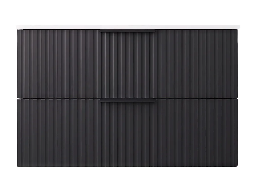 Hangend badkamermeubel 80 cm met wastafel - geribbeld front - mat zwart - 2 lades - TIBU