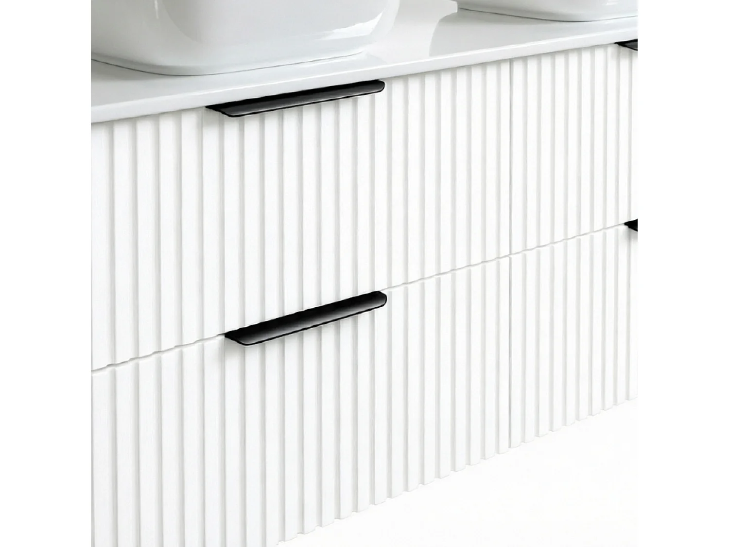 Meuble de salle de bain suspendu 120 cm avec lavabo - façade rainurée - blanc mat - 4 tiroirs - TIBU