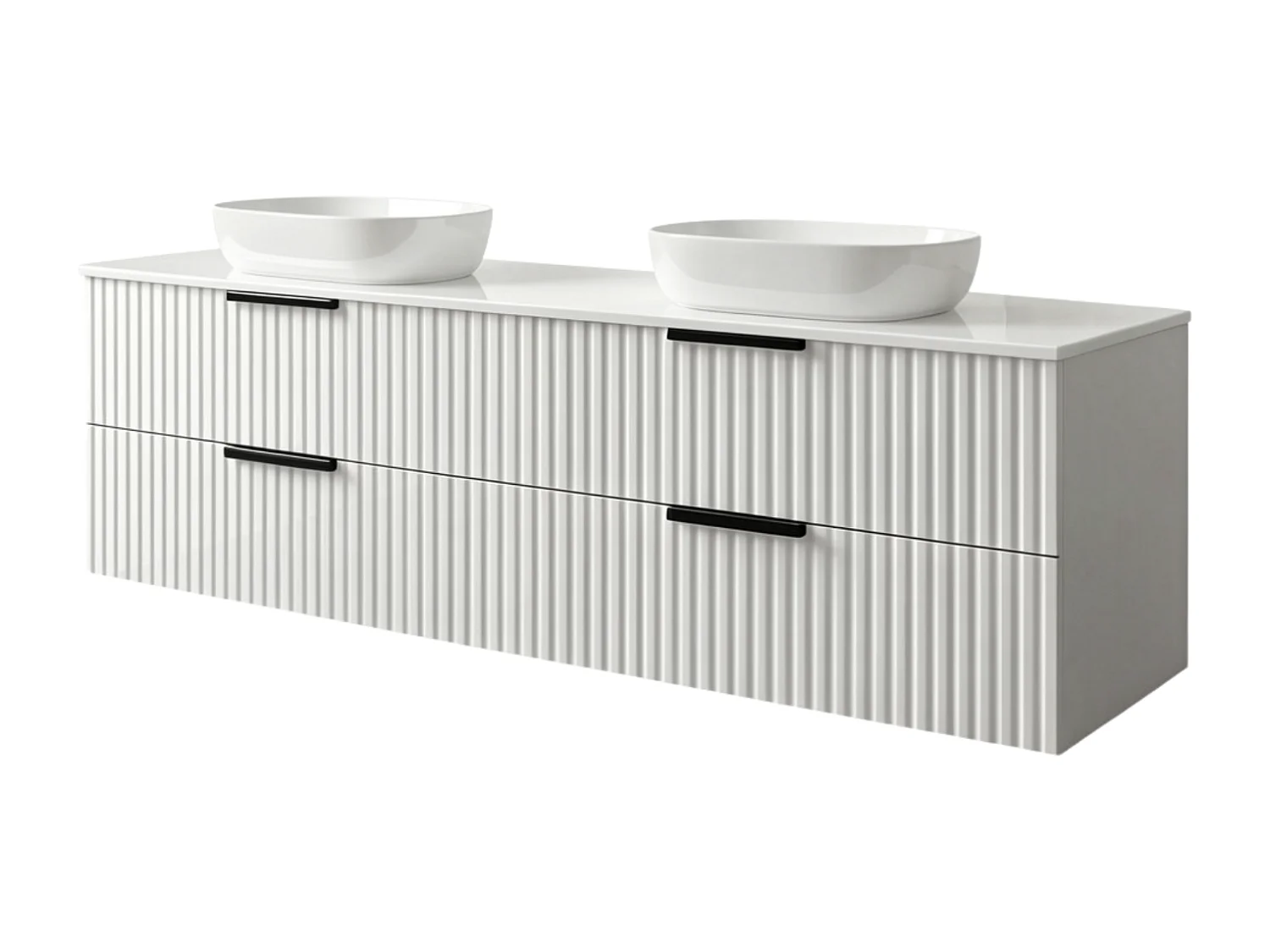 Meuble de salle de bain suspendu 120 cm avec lavabo - façade rainurée - blanc mat - 4 tiroirs - TIBU