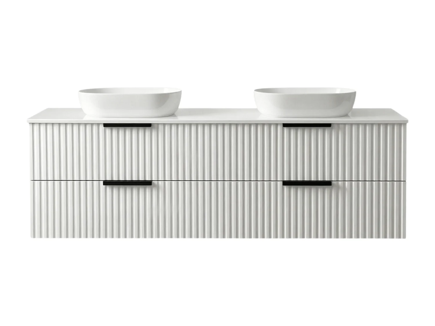 Meuble de salle de bain suspendu 120 cm avec lavabo - façade rainurée - blanc mat - 4 tiroirs - TIBU