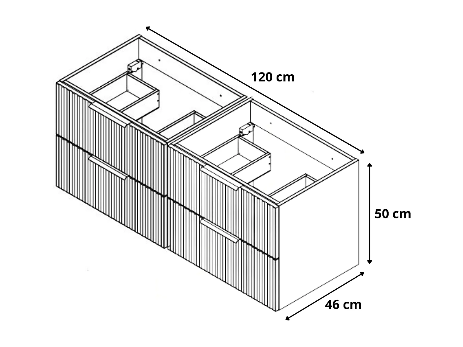 Meuble de salle de bain suspendu 120 cm avec lavabo - façade rainurée - blanc mat - 4 tiroirs - TIBU