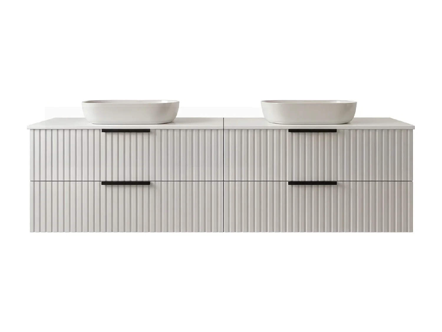 Meuble de salle de bain suspendu 120 cm avec lavabo - façade rainurée - couleur cachemire - 4 tiroirs - TIBU