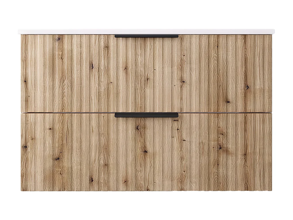 Mueble de baño suspendido 80 cm con lavabo - frente acanalado - roble Evoke - 2 cajones - TIBU
