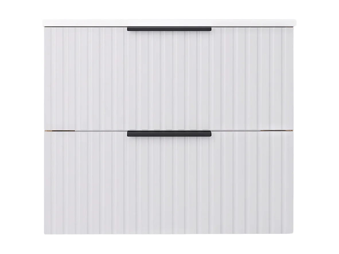 Meuble de salle de bain suspendu 60 cm avec lavabo - façade rainurée - blanc mat - 2 tiroirs - TIBU