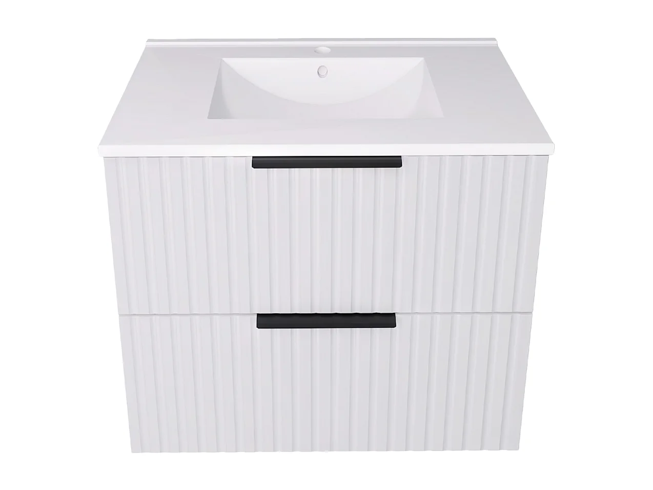 Meuble de salle de bain suspendu 60 cm avec lavabo - façade rainurée - blanc mat - 2 tiroirs - TIBU