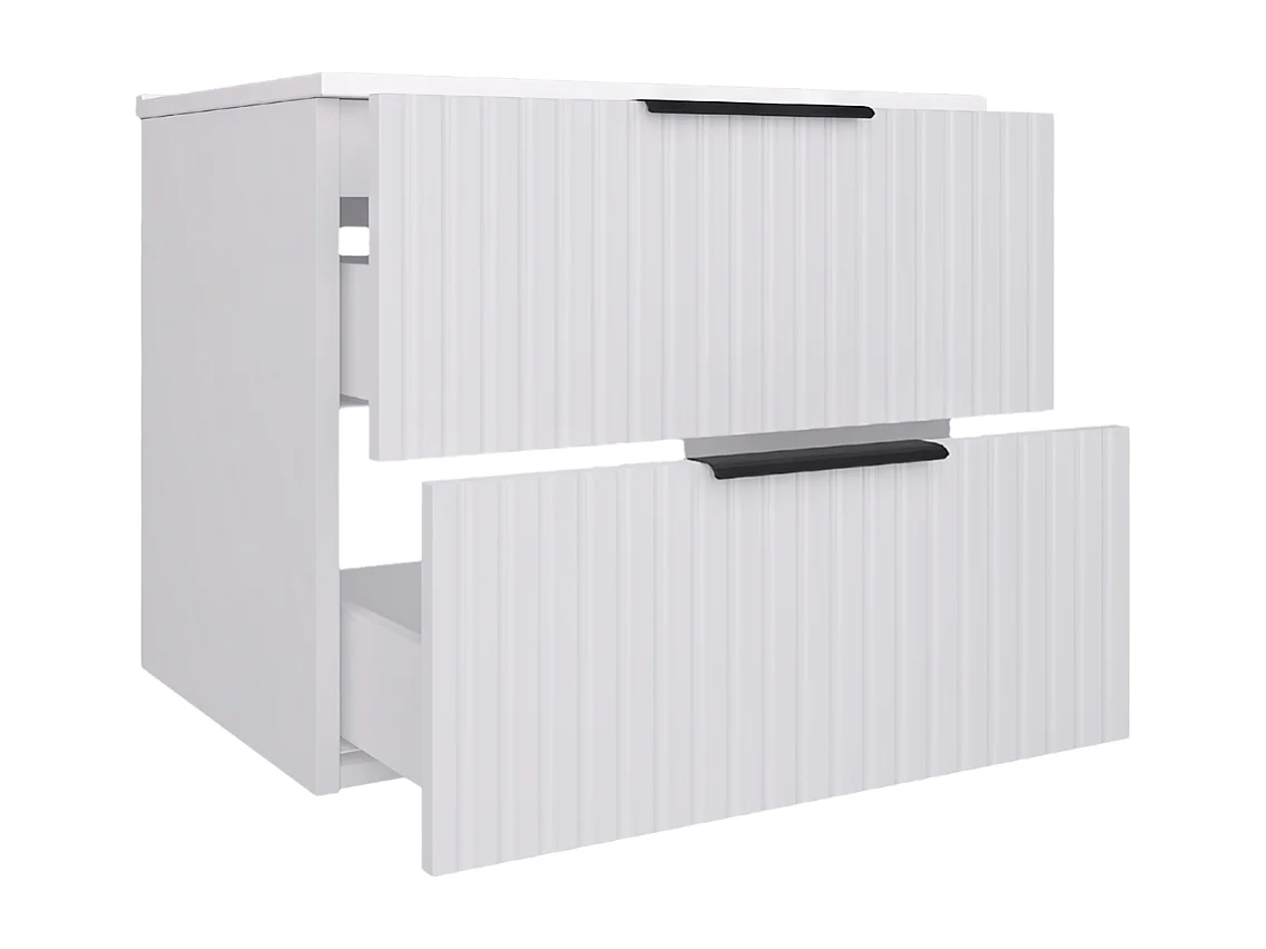 Meuble de salle de bain suspendu 60 cm avec lavabo - façade rainurée - blanc mat - 2 tiroirs - TIBU