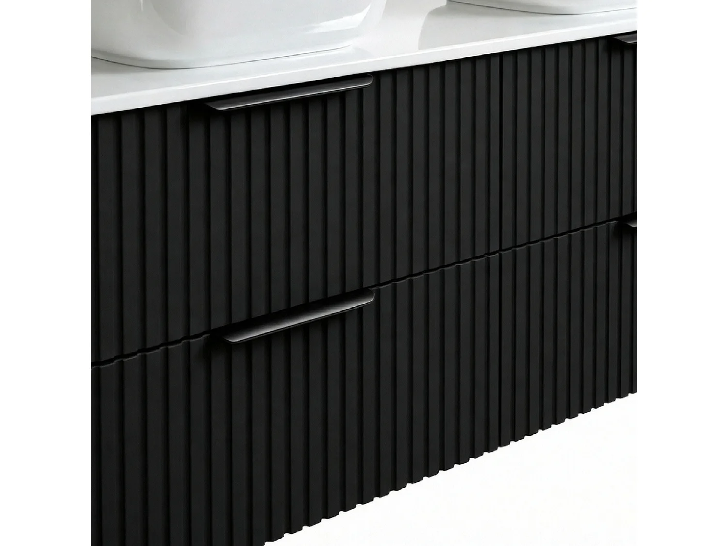 Meuble de salle de bain suspendu 120 cm avec lavabo - façade rainurée - noir mat - 4 tiroirs - TIBU
