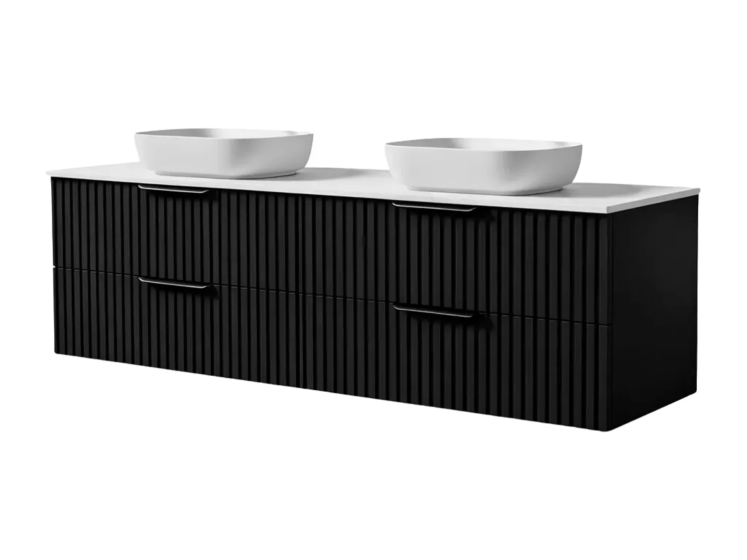 Meuble de salle de bain suspendu 120 cm avec lavabo - façade rainurée - noir mat - 4 tiroirs - TIBU