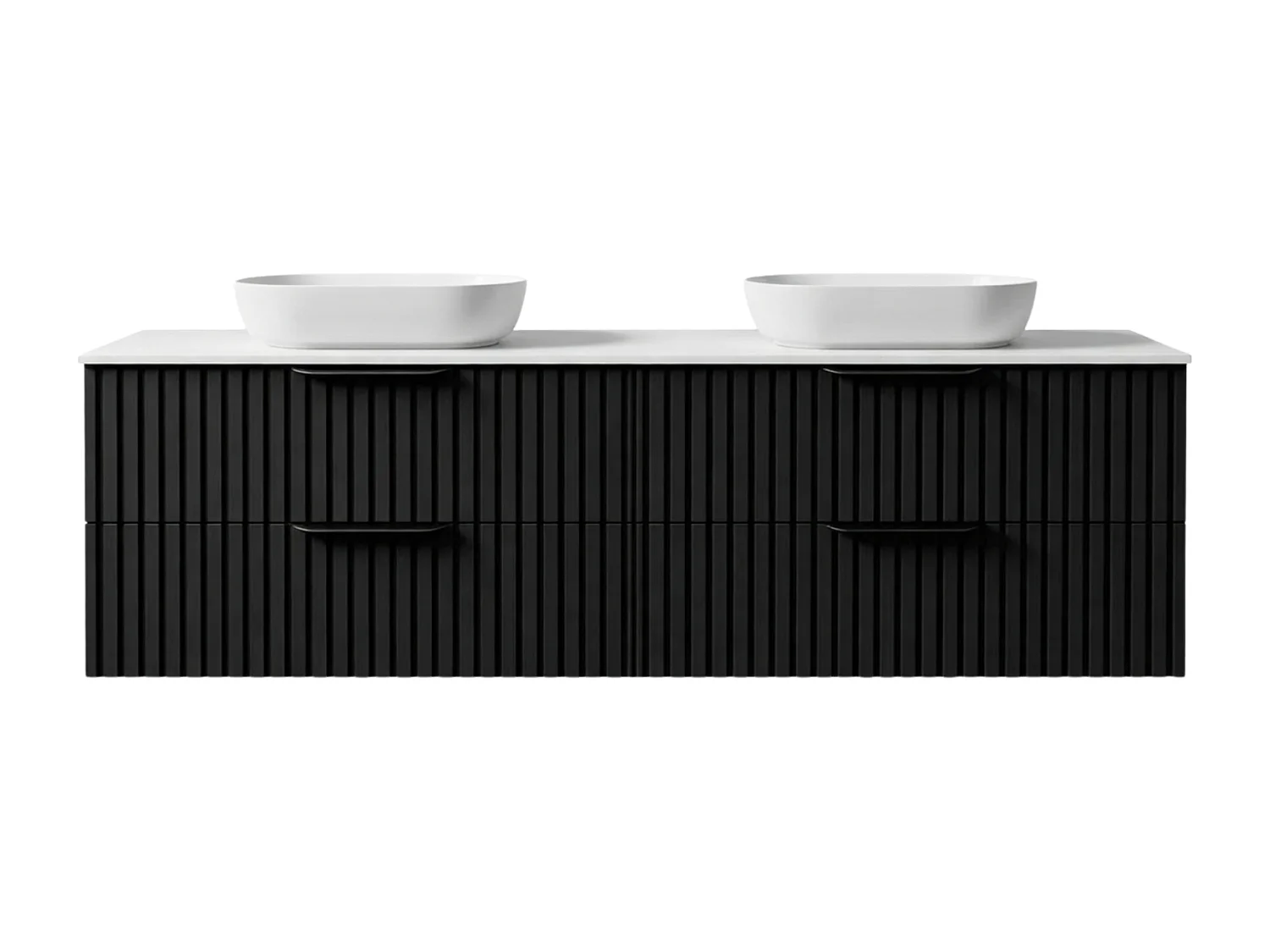 Meuble de salle de bain suspendu 120 cm avec lavabo - façade rainurée - noir mat - 4 tiroirs - TIBU