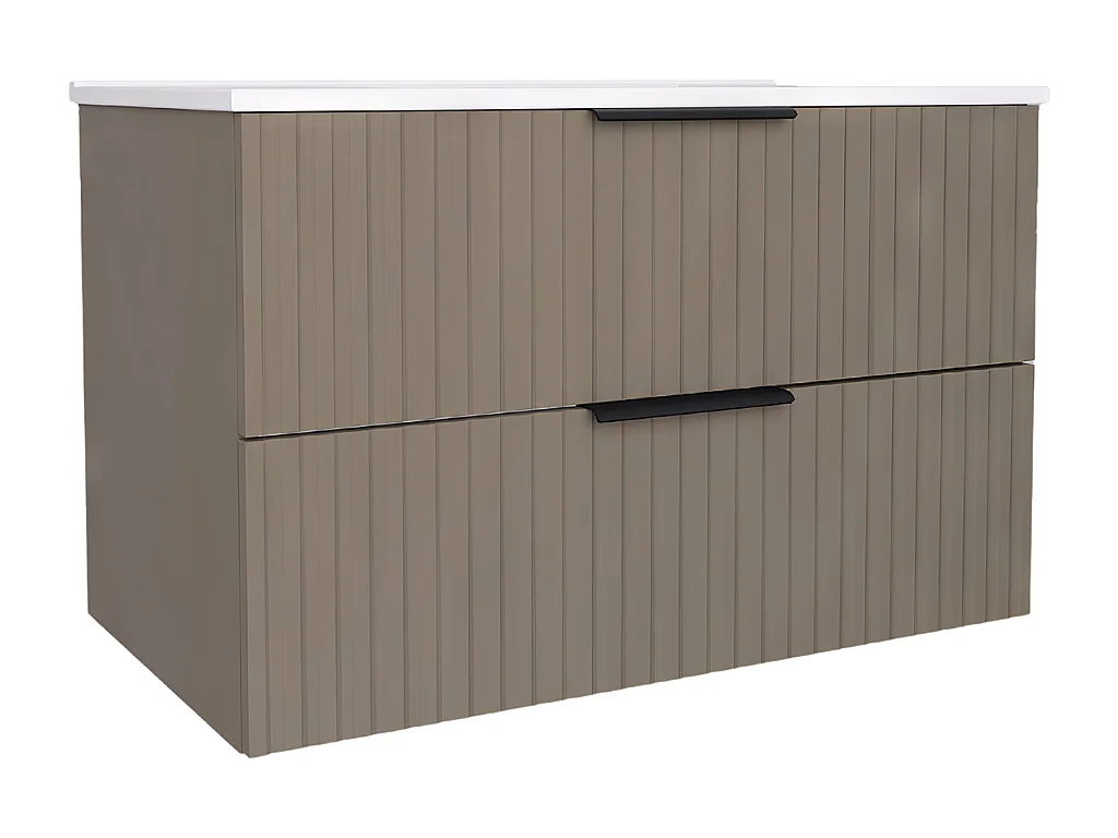 Mueble de baño suspendido 80 cm con lavabo - frente acanalado - color cachemir - 2 cajones - TIBU