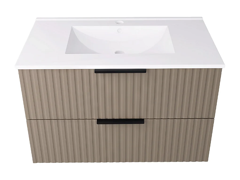 Mueble de baño suspendido 80 cm con lavabo - frente acanalado - color cachemir - 2 cajones - TIBU
