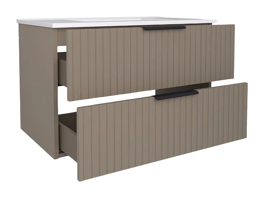 Mueble de baño suspendido 80 cm con lavabo - frente acanalado - color cachemir - 2 cajones - TIBU