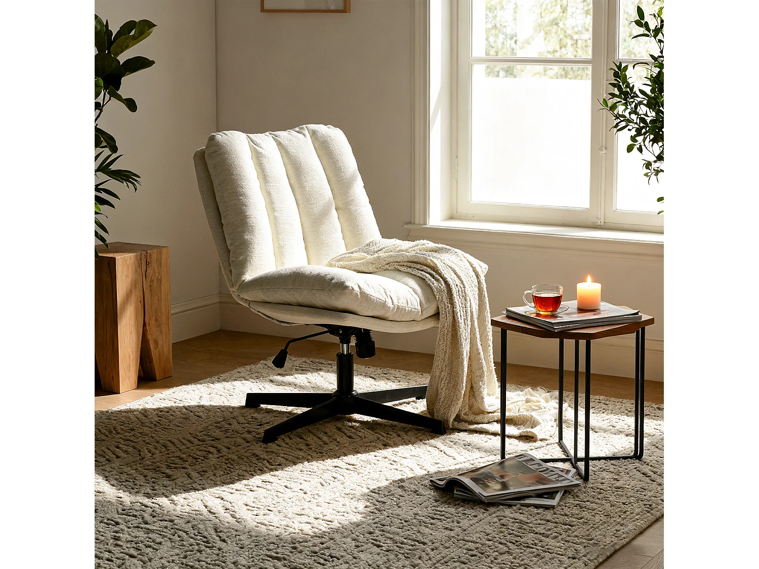 Fauteuil relax réglable et rotatif en tissu chenille beige, CONFOD