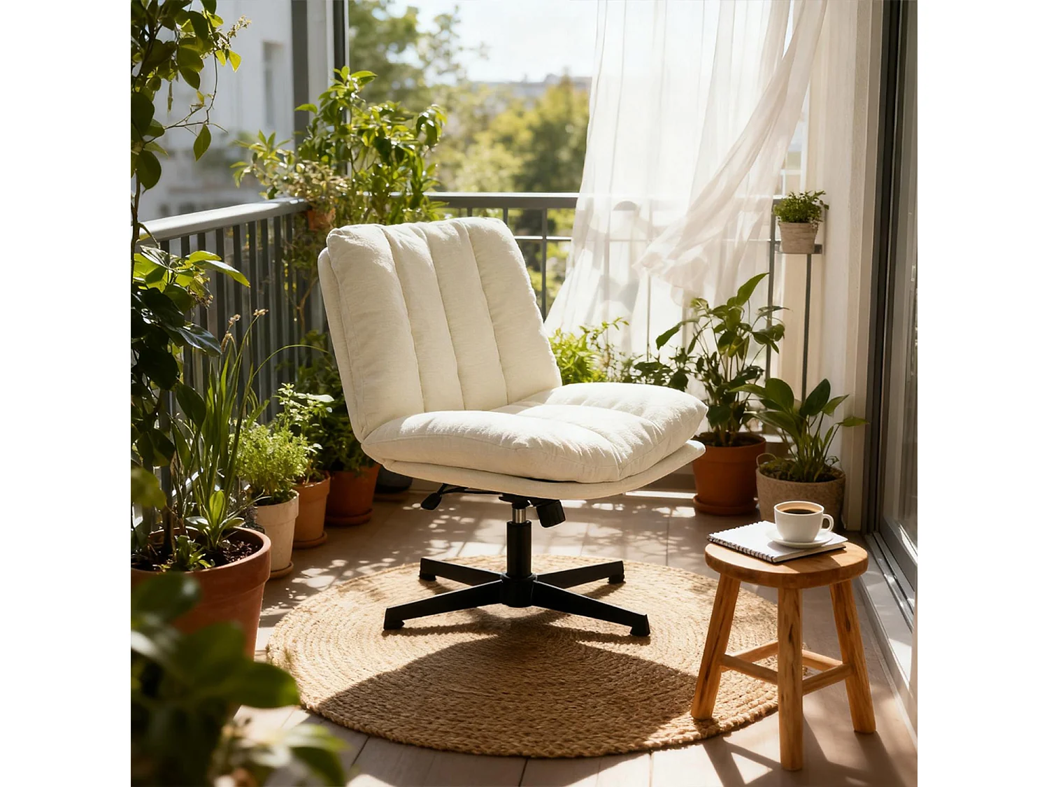 Fauteuil relax réglable et rotatif en tissu chenille beige, CONFOD