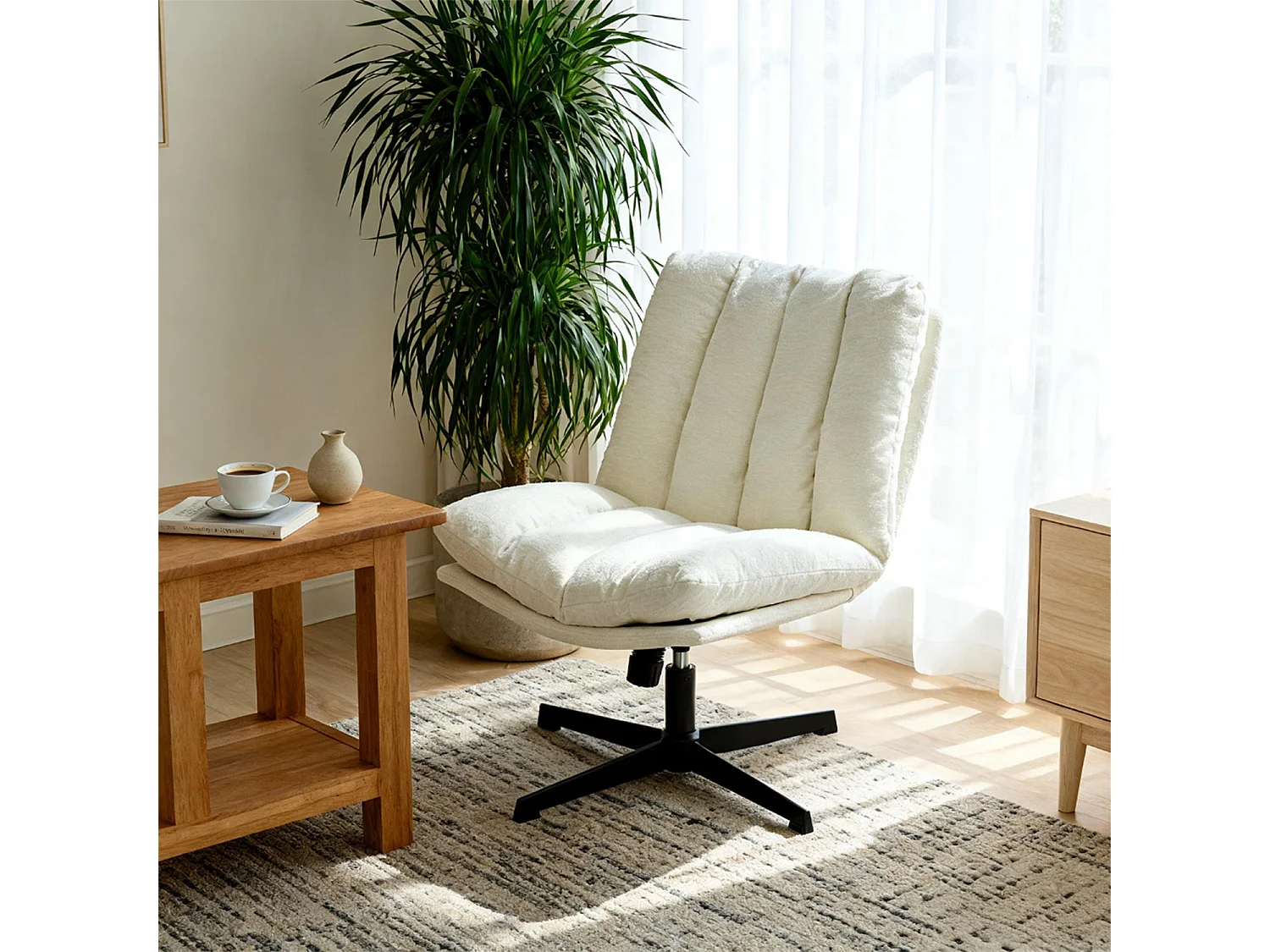 Fauteuil relax réglable et rotatif en tissu chenille beige, CONFOD