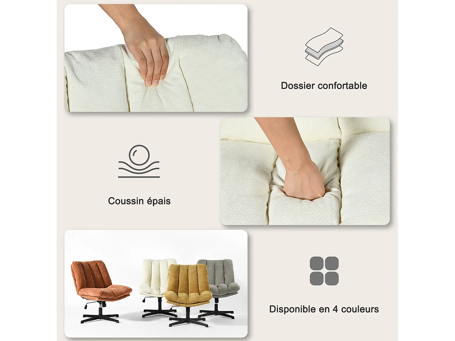 Fauteuil relax réglable et rotatif en tissu chenille beige, CONFOD
