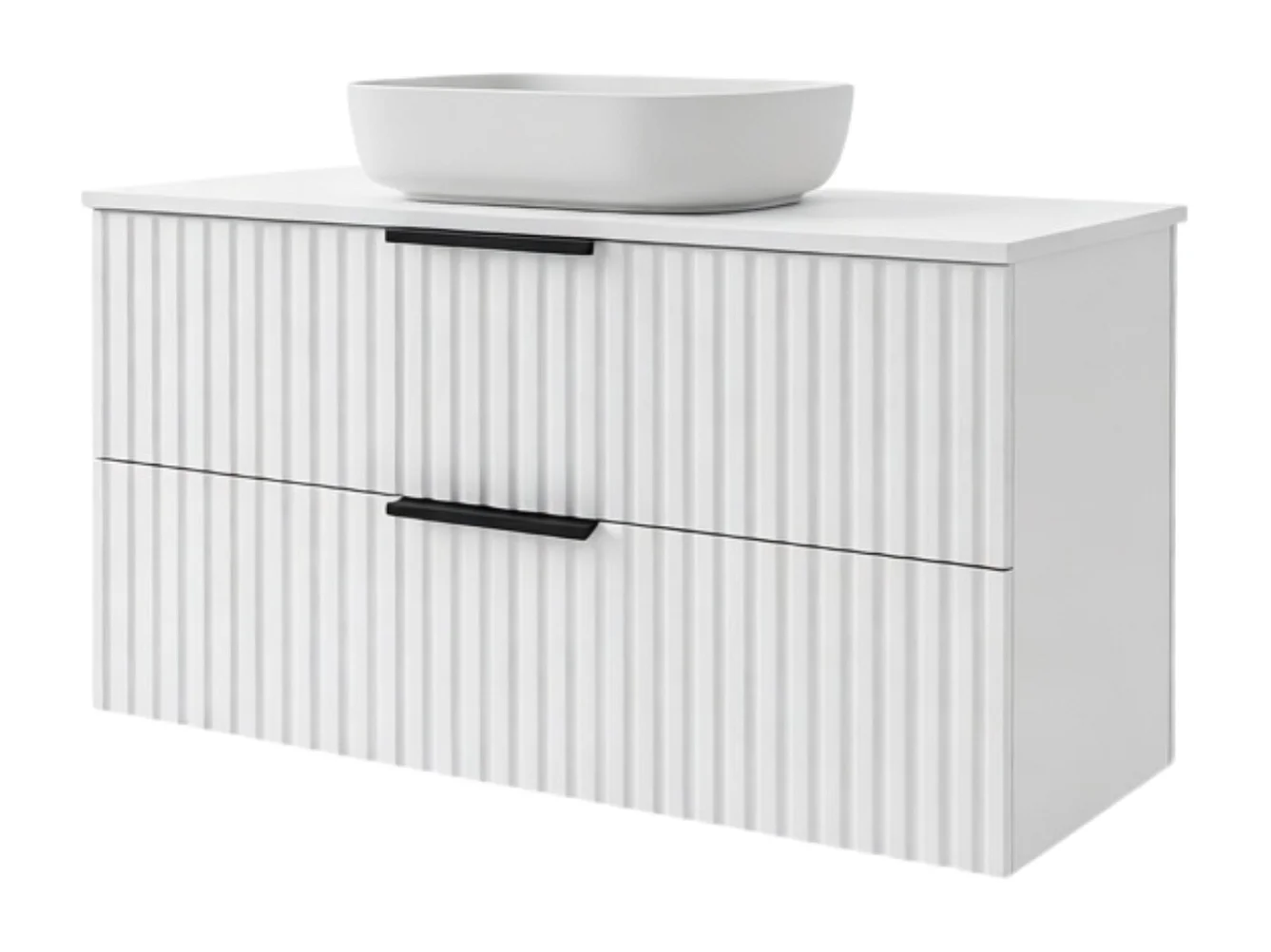 Meuble de salle de bain suspendu 80 cm avec lavabo - façade rainurée - blanc mat - 2 tiroirs - TIBU