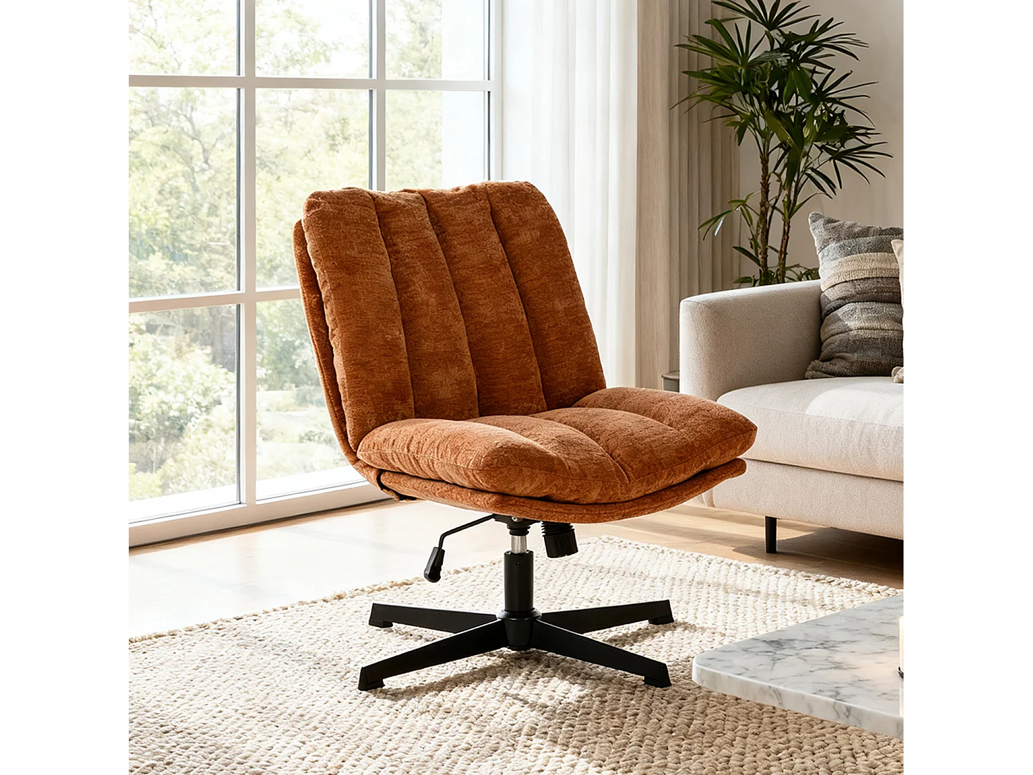 Fauteuil relax réglable et rotatif en tissu chenille rouge, CONFOD