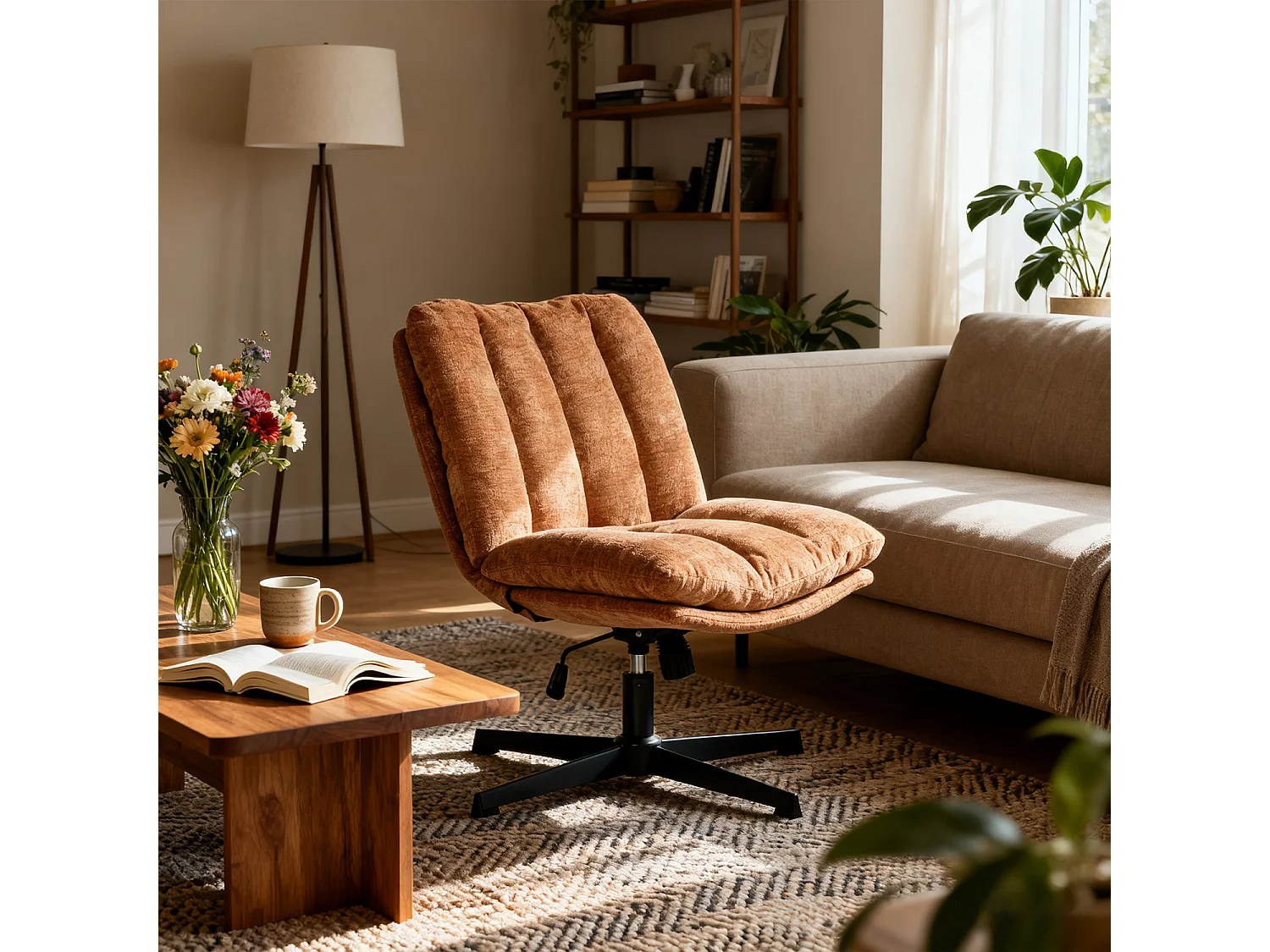 Fauteuil relax réglable et rotatif en tissu chenille rouge, CONFOD