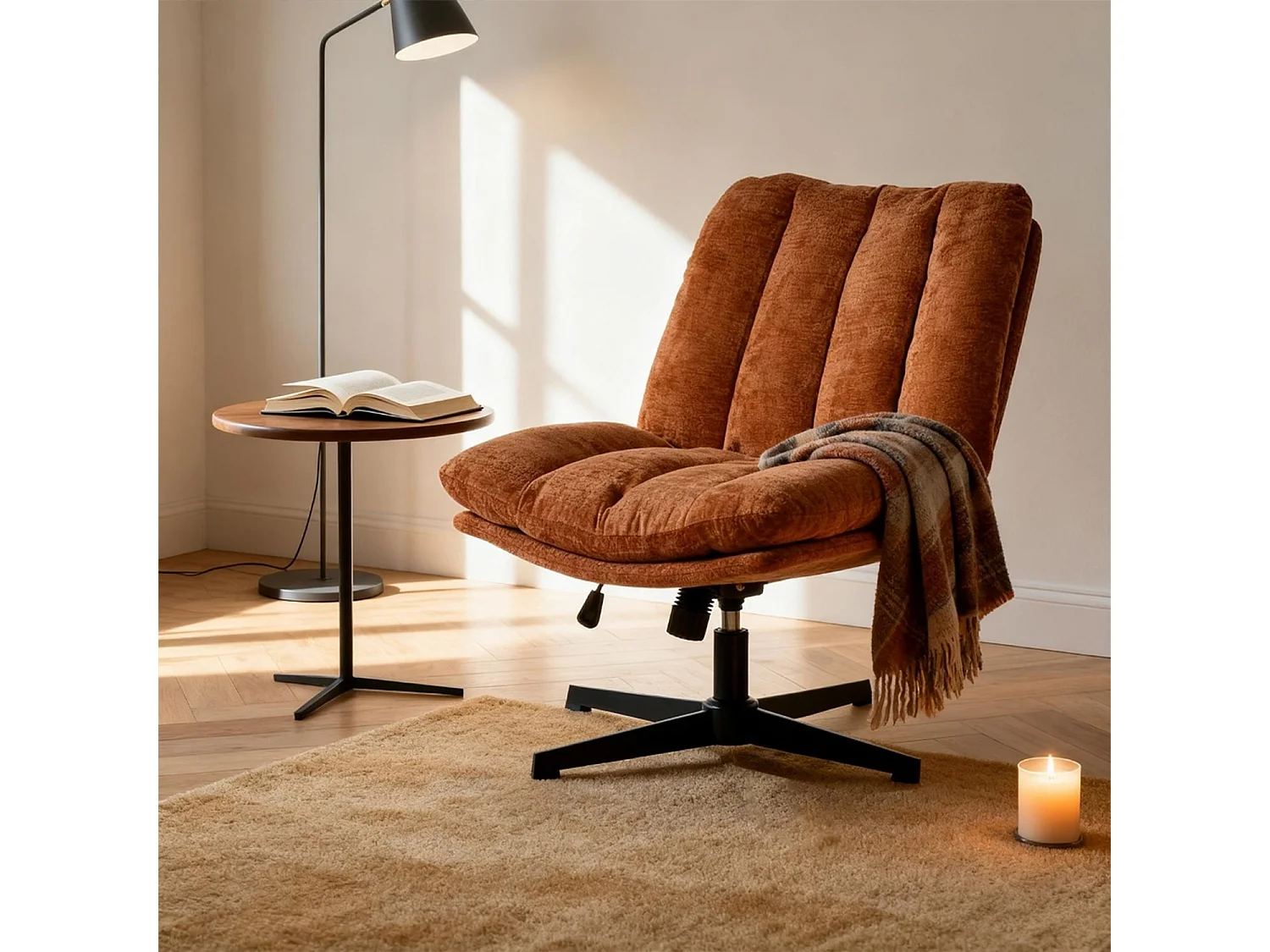 Fauteuil relax réglable et rotatif en tissu chenille rouge, CONFOD