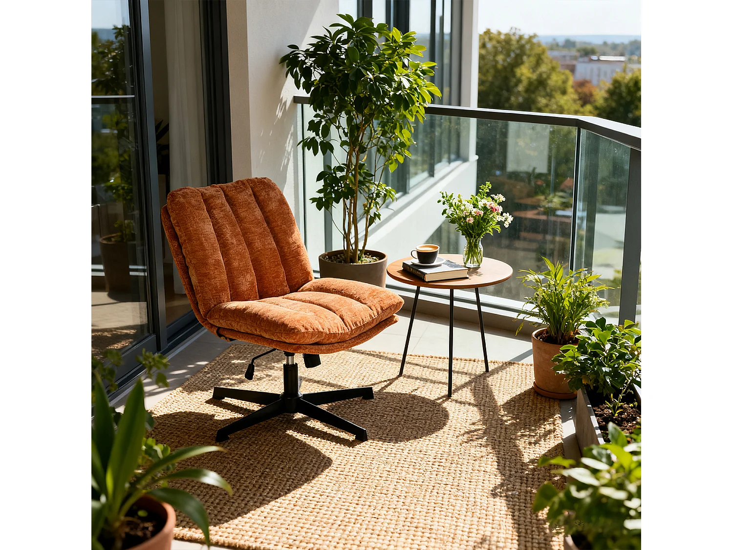 Fauteuil relax réglable et rotatif en tissu chenille rouge, CONFOD