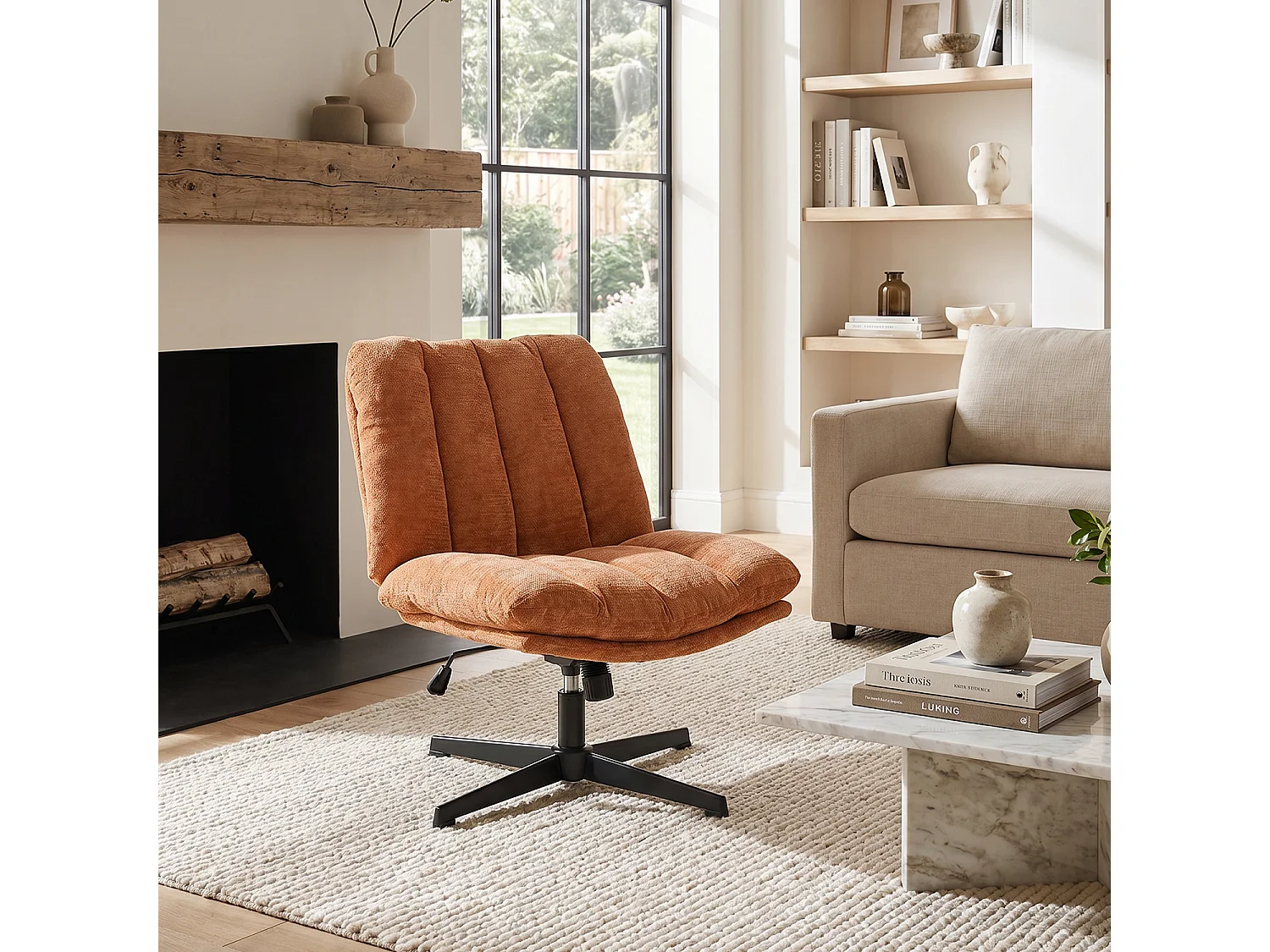Fauteuil relax réglable et rotatif en tissu chenille rouge, CONFOD