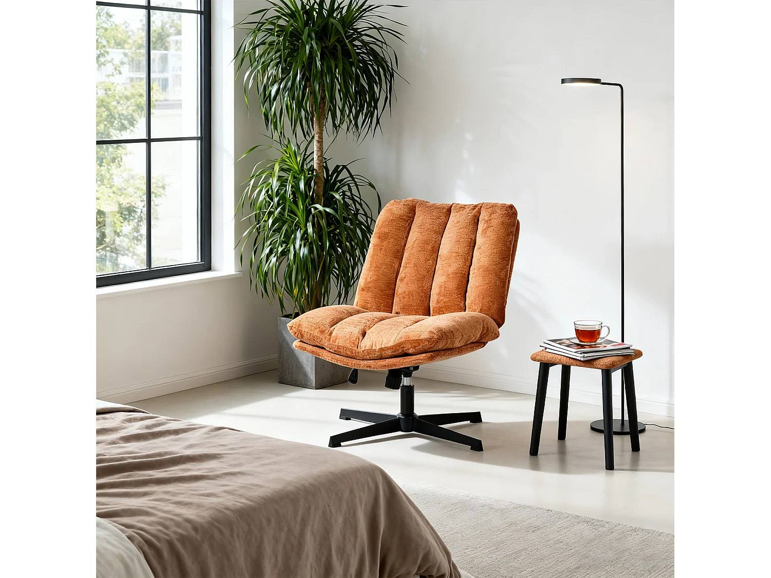 Fauteuil relax réglable et rotatif en tissu chenille rouge, CONFOD