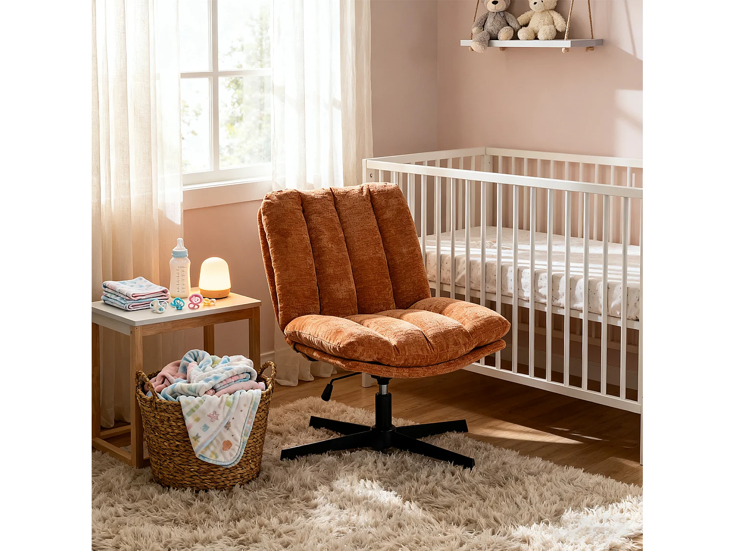 Fauteuil relax réglable et rotatif en tissu chenille rouge, CONFOD