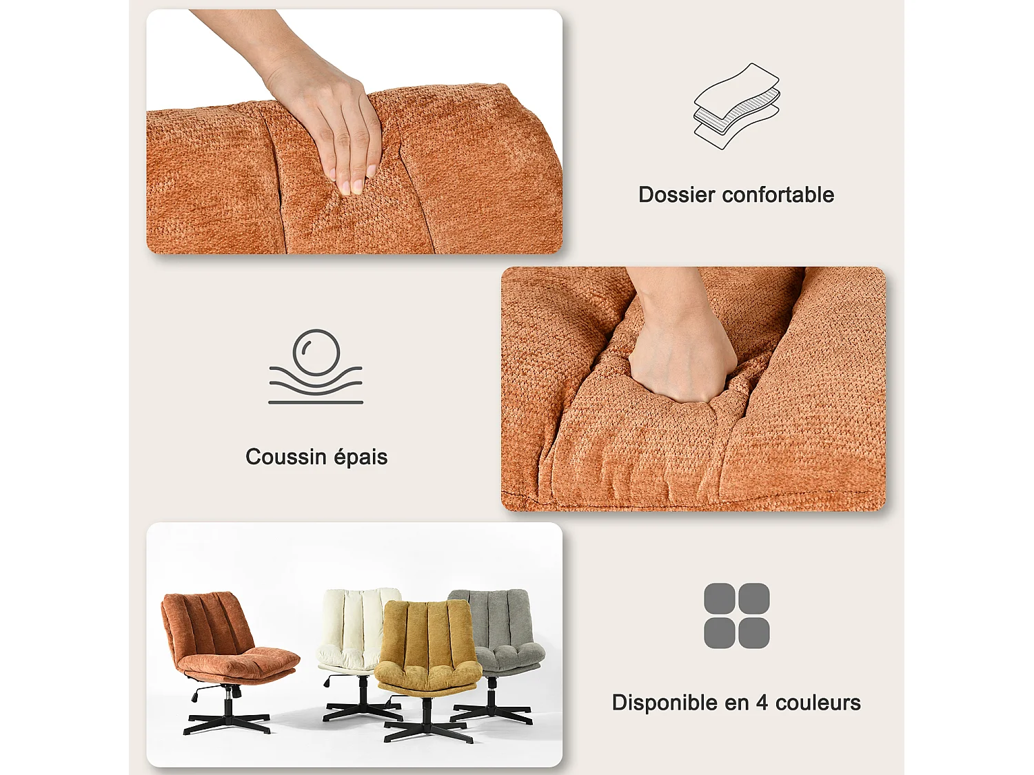 Fauteuil relax réglable et rotatif en tissu chenille rouge, CONFOD