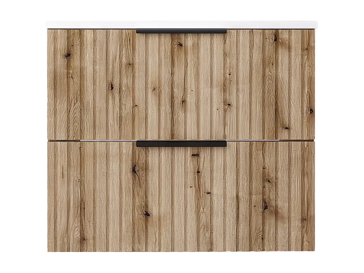 Mueble de baño suspendido 60 cm con lavabo - frente acanalado - roble Evoke - 2 cajones - TIBU