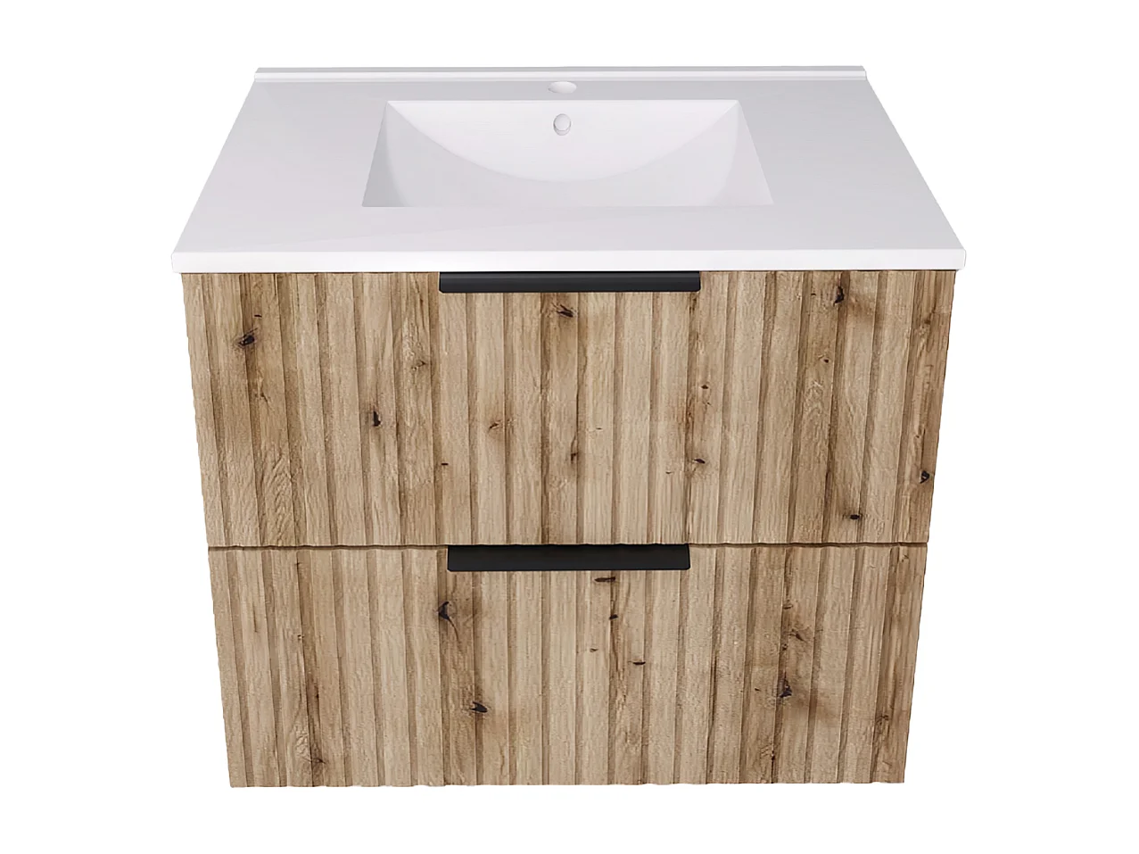 Mueble de baño suspendido 60 cm con lavabo - frente acanalado - roble Evoke - 2 cajones - TIBU