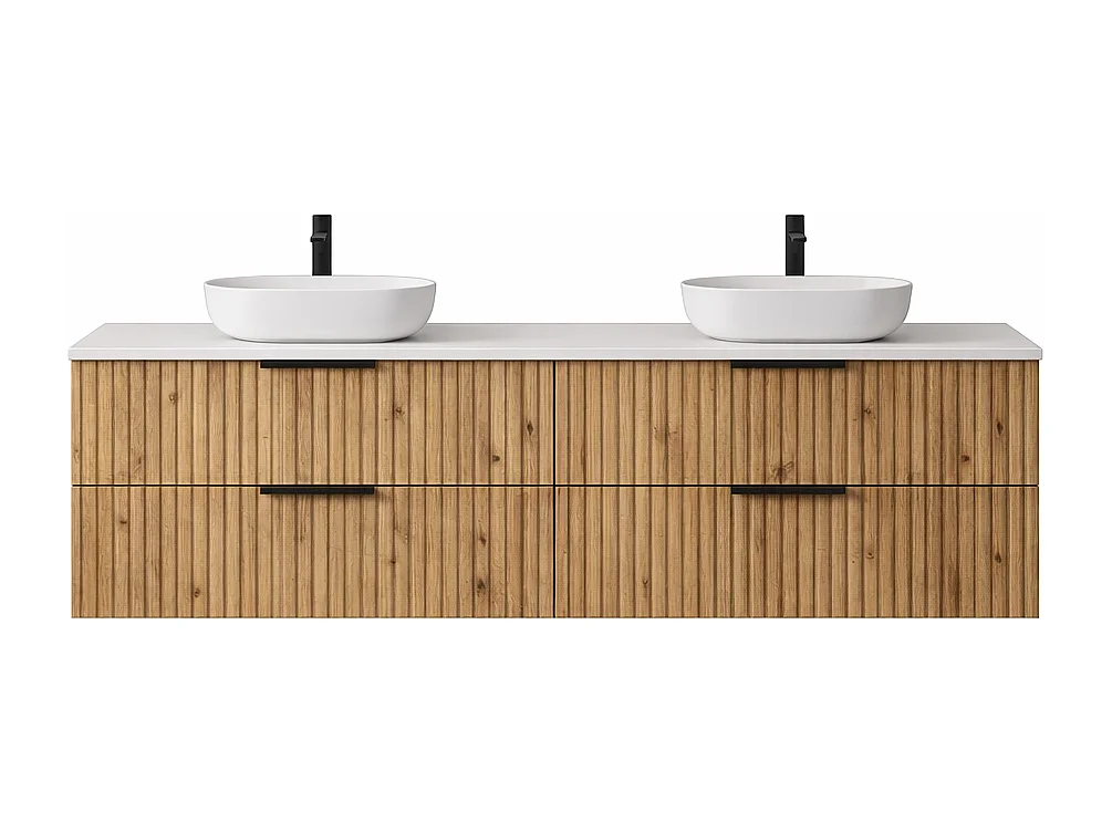 Meuble de salle de bain suspendu 120 cm avec lavabo - façade rainurée - chêne Evoke - 4 tiroirs - TIBU