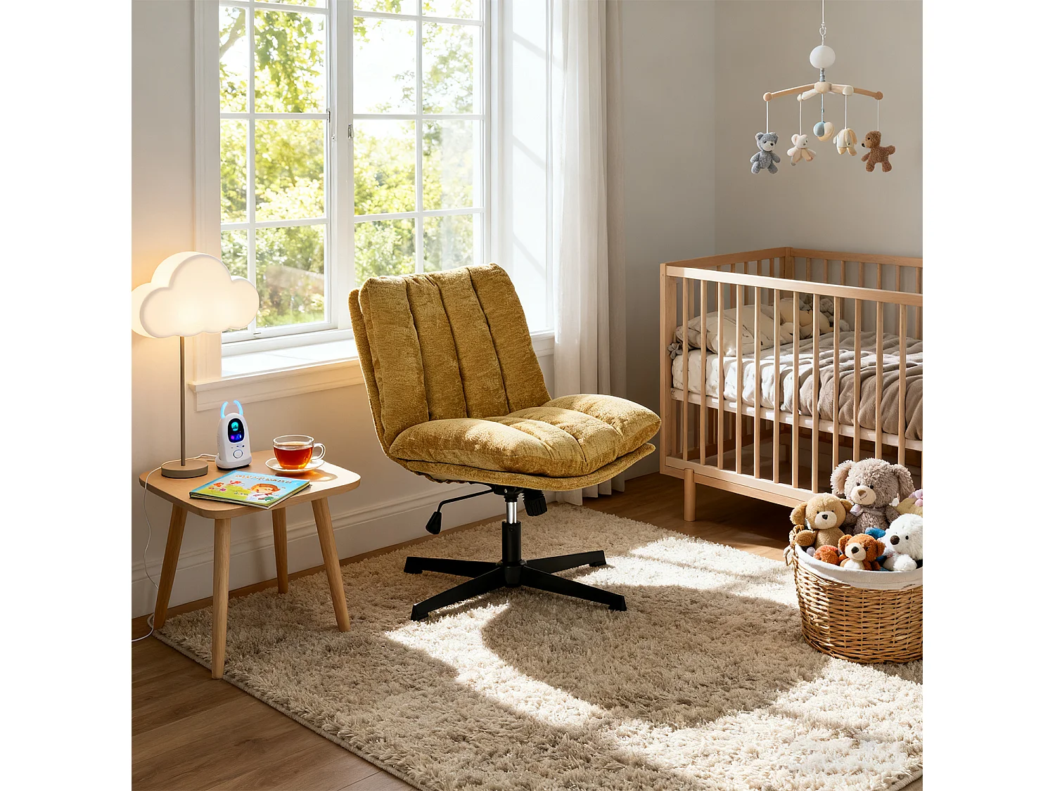 Fauteuil relax réglable et rotatif en tissu chenille jaune, CONFOD