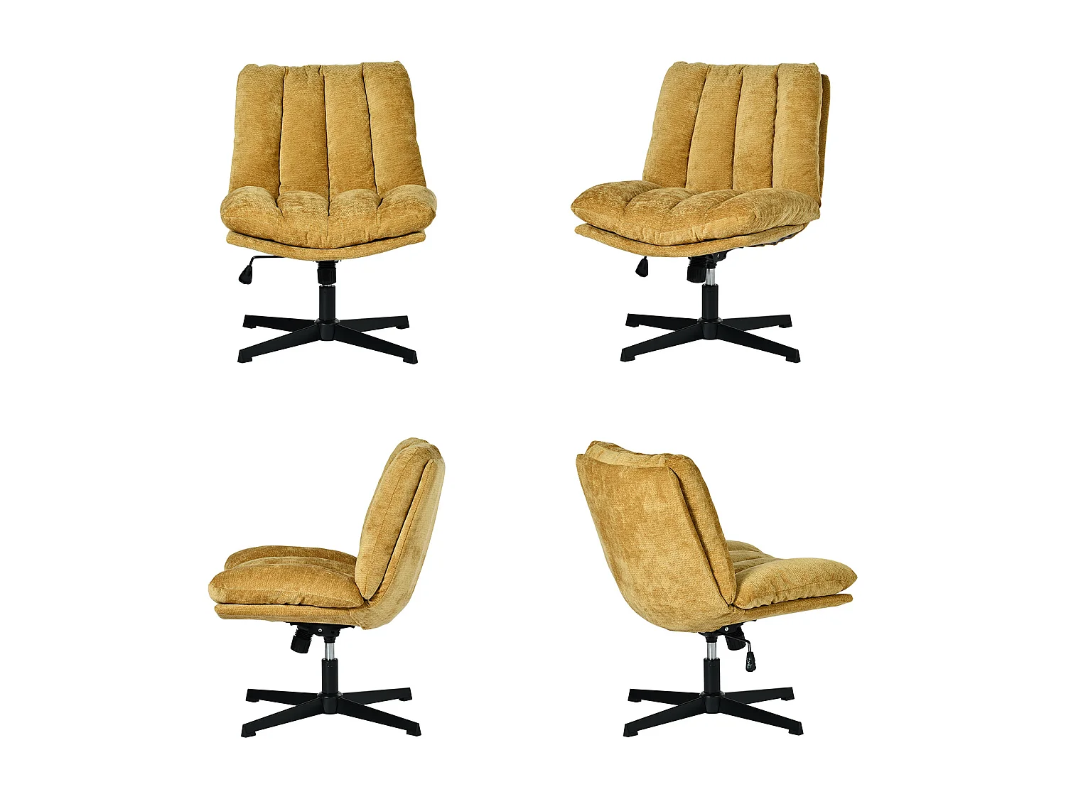 Fauteuil relax réglable et rotatif en tissu chenille jaune, CONFOD