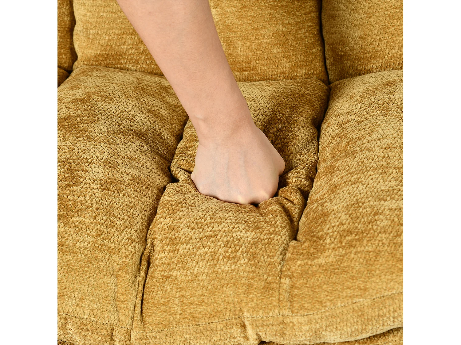 Fauteuil relax réglable et rotatif en tissu chenille jaune, CONFOD