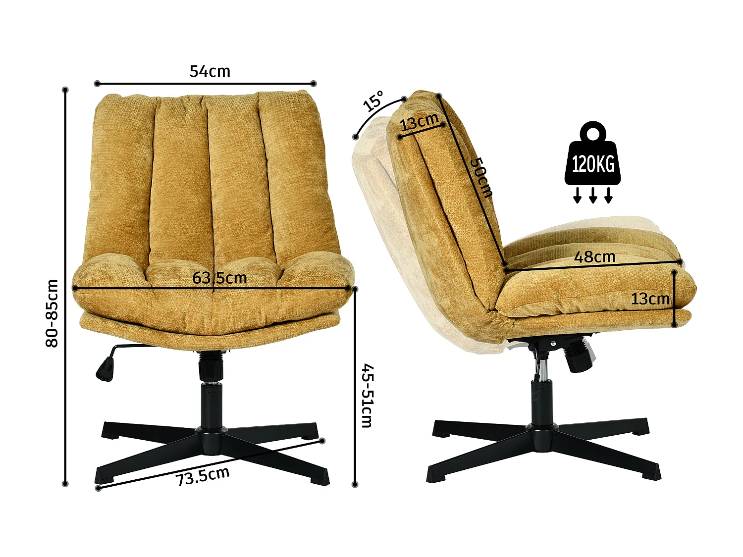 Fauteuil relax réglable et rotatif en tissu chenille jaune, CONFOD
