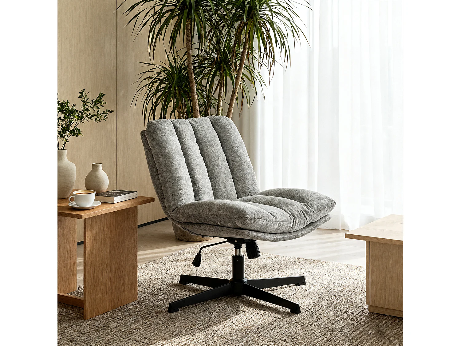Fauteuil relax réglable et rotatif en tissu chenille gris clair, CONFOD