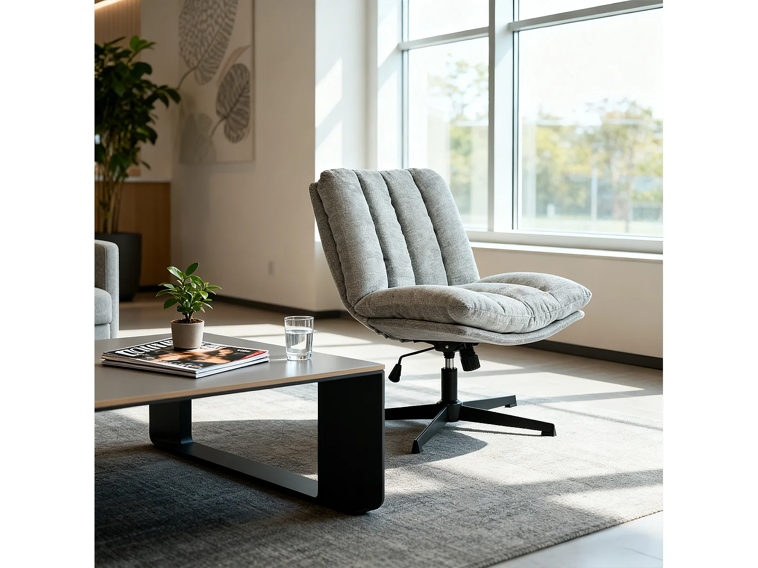 Fauteuil relax réglable et rotatif en tissu chenille gris clair, CONFOD