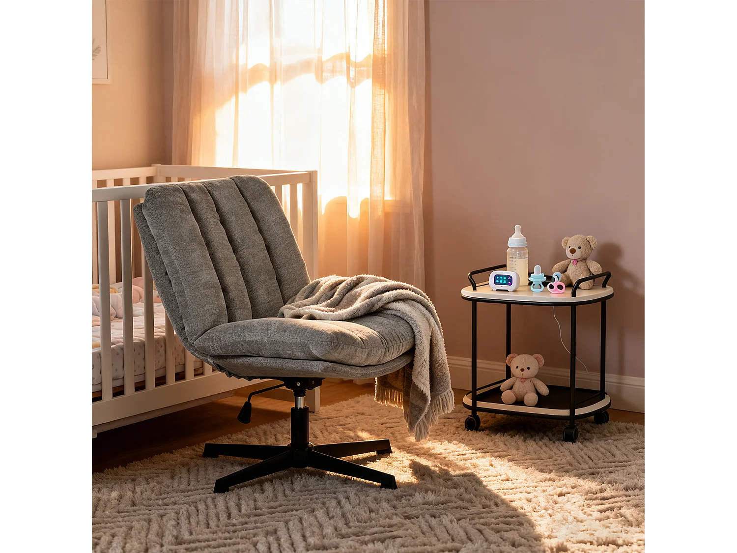 Fauteuil relax réglable et rotatif en tissu chenille gris clair, CONFOD