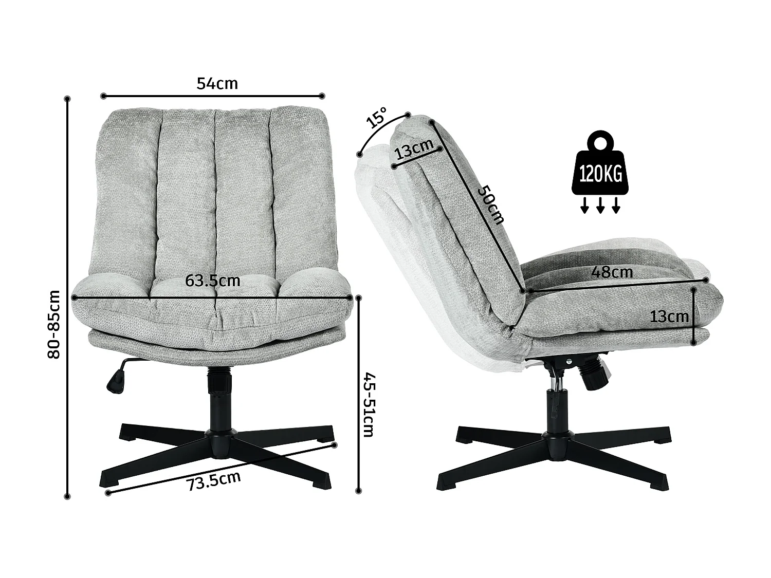 Fauteuil relax réglable et rotatif en tissu chenille gris clair, CONFOD