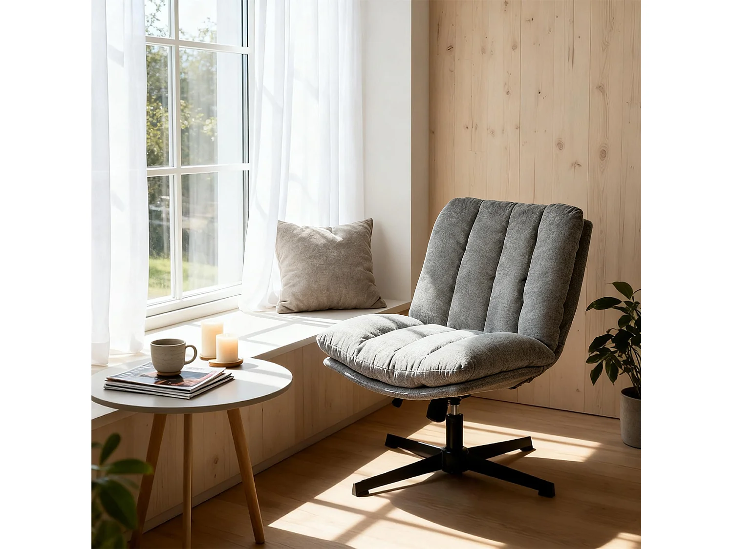 Fauteuil relax réglable et rotatif en tissu chenille gris clair, CONFOD