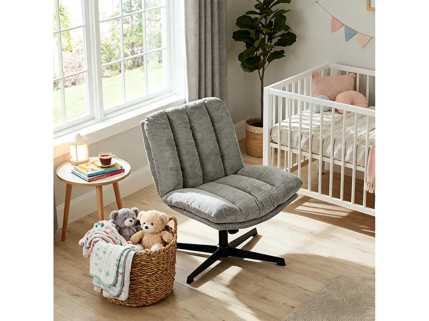 Fauteuil relax réglable et rotatif en tissu chenille gris clair, CONFOD