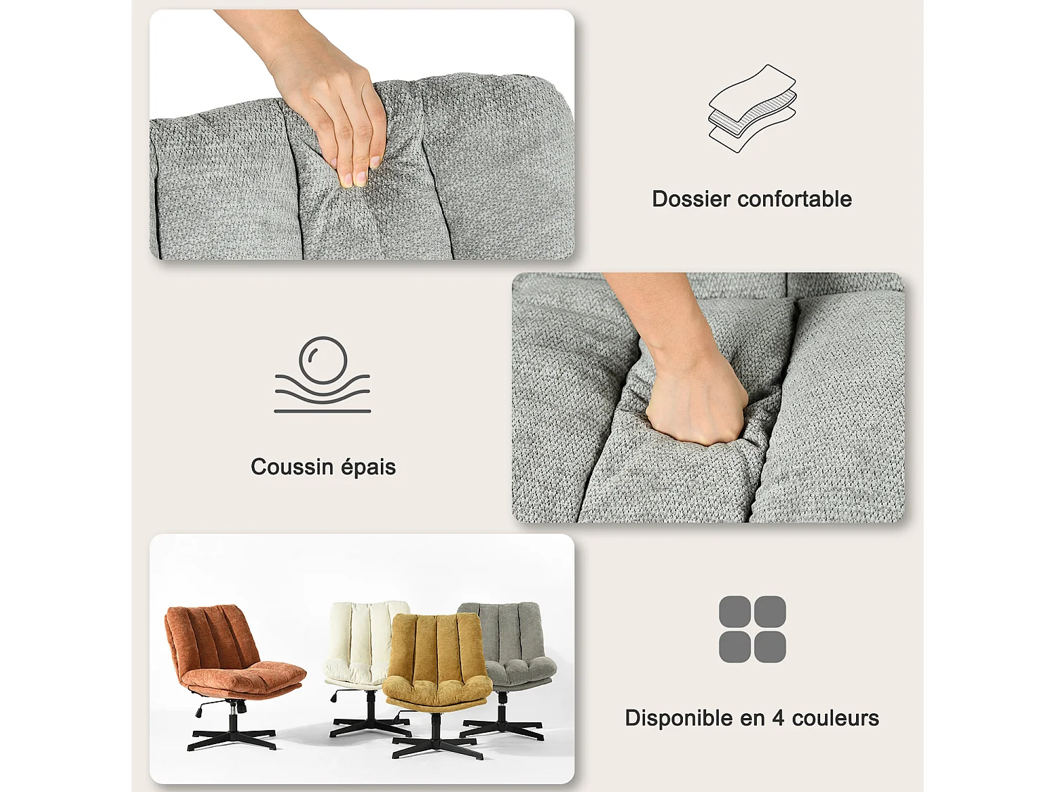 Fauteuil relax réglable et rotatif en tissu chenille gris clair, CONFOD