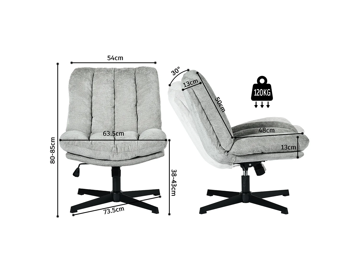 Fauteuil relax réglable et rotatif en tissu chenille gris clair, CONFOD