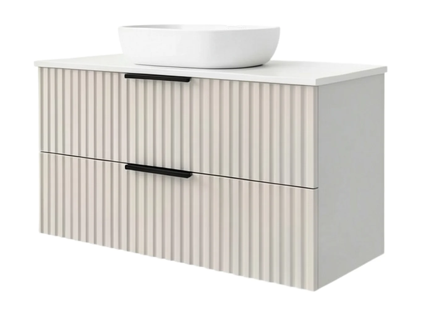 Meuble de salle de bain suspendu 80 cm avec lavabo - façade rainurée - couleur cachemire - 2 tiroirs - TIBU