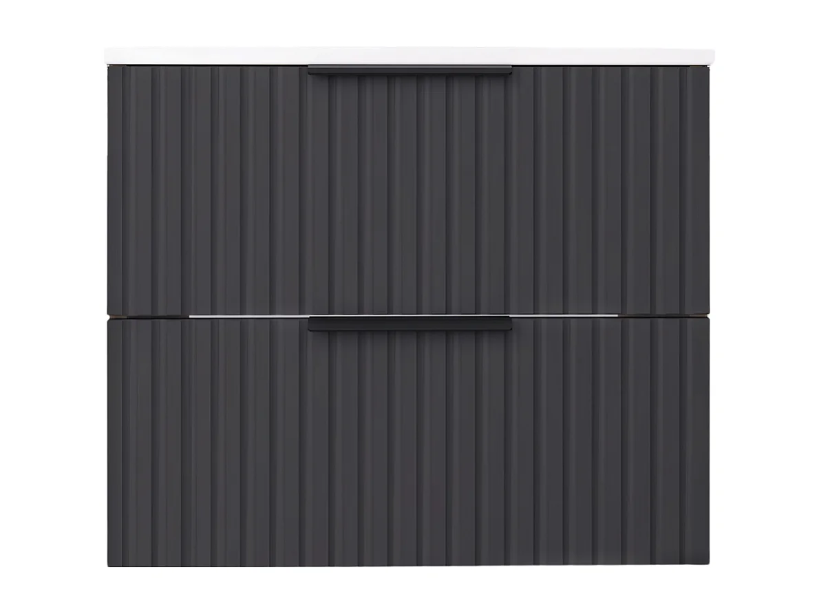 Hangend badkamermeubel 60 cm met wastafel - geribbeld front - mat zwart - 2 lades - TIBU