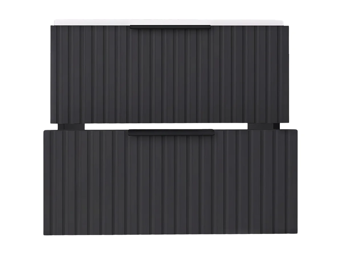 Hangend badkamermeubel 60 cm met wastafel - geribbeld front - mat zwart - 2 lades - TIBU