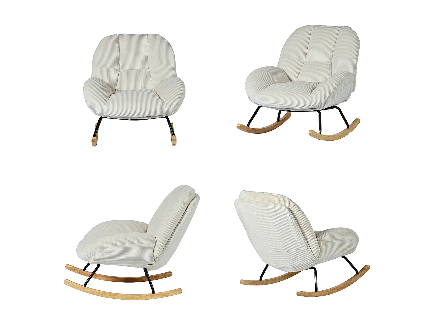 Fauteuil à bascule rocking chair style scandinave en velours côtelé Beige,Lithops