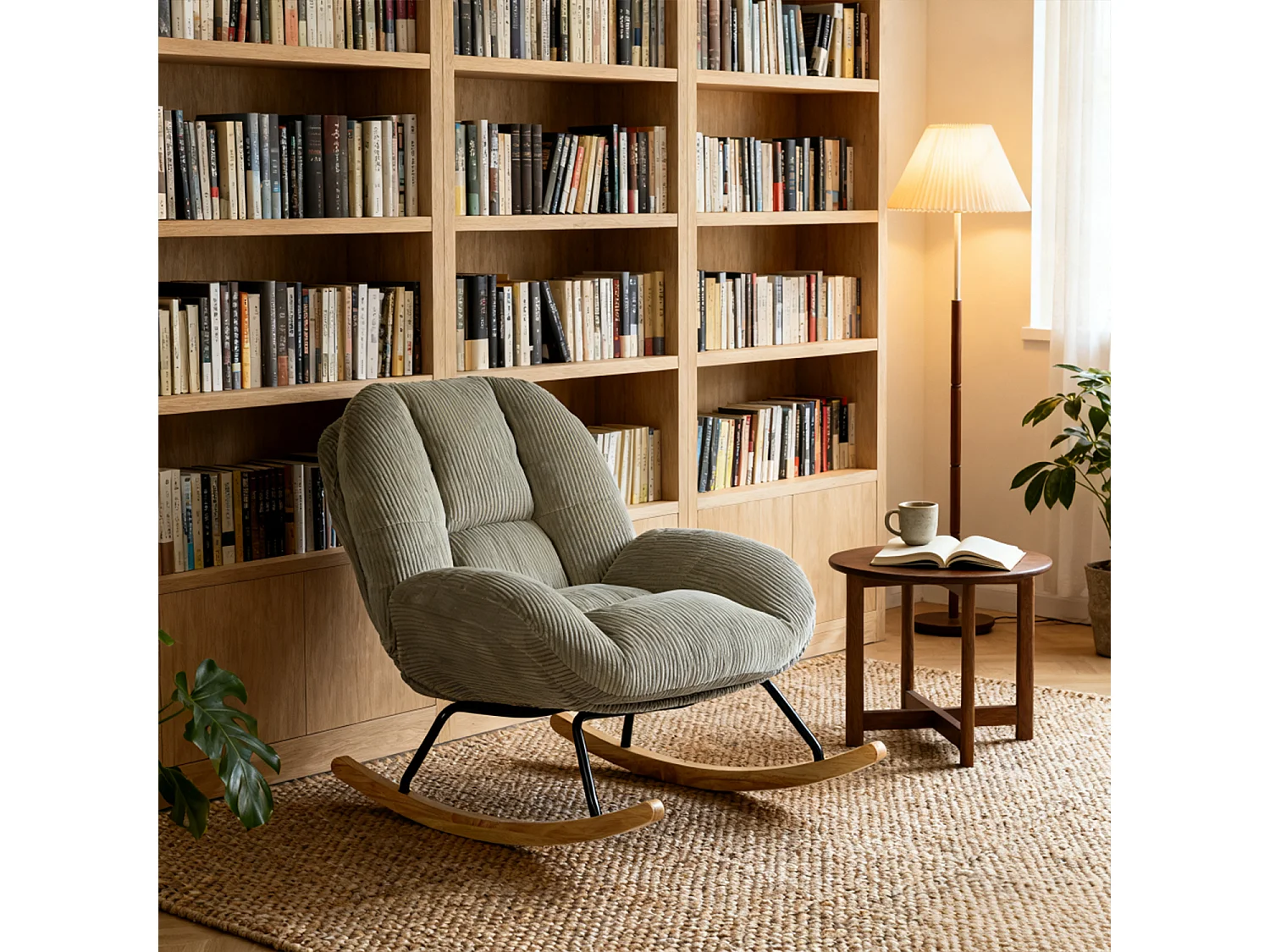 Fauteuil à bascule rocking chair style scandinave en velours côtelé Gris,Lithops