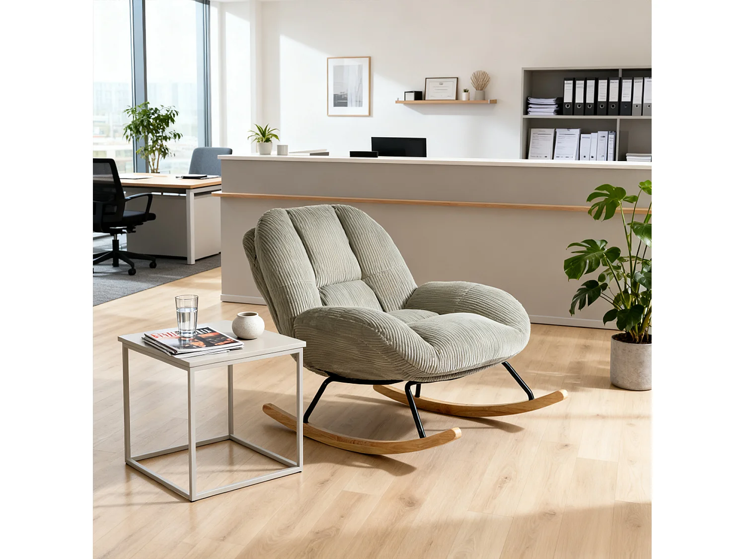 Fauteuil à bascule rocking chair style scandinave en velours côtelé Gris,Lithops